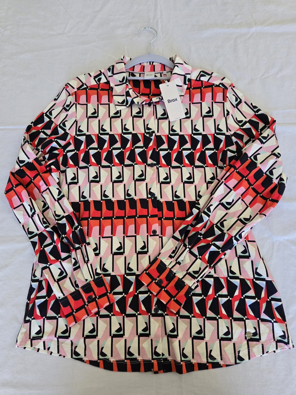 Brax Women's Geometric Button-Down Shirt - Pink/Red/Black